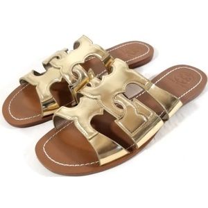 Tory Burch Metallic Gold Logo Slides